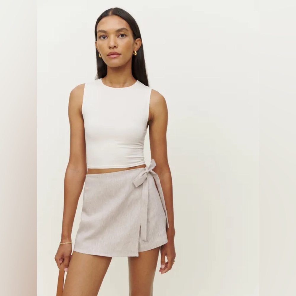 reformation Eva linen wrap skirt in oatmeal - size 0